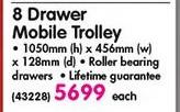 Mastercraft 8 Drawer Mobile Trolley-1050mm(h)x456(w)x128mm(d) Each