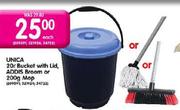 Unica 20L Bucket With Lid, Addis Broom Or 200Gm Mop-Each