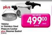 Tissoli 6L Stainless Steel Pressure Cooker Plus Steamer Basket-Each