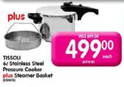 Tissoli 6Ltr Stainless Steel Pressure Cooker Plus Steamer Basket-Each