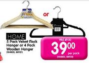 Home 5 Pack Velvet Flock Hanger Or 4 Pack Wooden Hanger - Per Pack