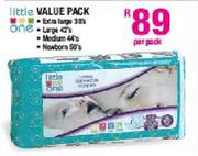 Little One Value Pack Extra Large 38's, Large 42's, Medium 44's, Newborn 50's-Per Pack