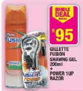 Gillette Fusion Shaving Gel- 200ml + Power 1UP Razor