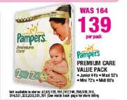 Pampers Premium Care Value Pack Junior 44's, Maxi 52's, Mini 72's, Midi 60's-Per Pack