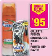 Gillette Fusion Shaving Gel-200ml+Power 1UP Razor