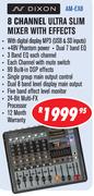 Dixon 8 Channel Ultra Slim Mixer With Effects(AM-EX8)