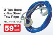 3 Ton 8mm x4m Steel Tow Rope-Each