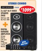 Dixon 2 x 6.5" Hi-Fi Tower Speakers (Pair) + Digital Karaoke Amplifier (ST03USB)-Each