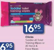 Clicks Toddler 40 Toilet Traning Wipes Or 40 Hand & Face Wipes-Per Pack
