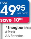 Energizer Max 6 Pack AA Batteries-Per Pack