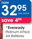 Eveready Platinum 4 Pack AA Batteries-Per Pack