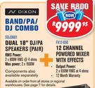 Dixon Dual 18" DJ/PA Speakers(Pair) SDJ3601+12 Channel Powered Mixer With Effects FX12-650