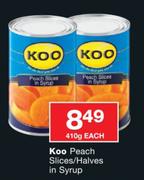 Koo Peach Slices/Halves in Syrup-410gm Each