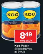 Koo Peach Slices/Halves In Syrup-410g Each