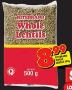 Ritebrand Whole Lentils-500g