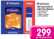 Verbatim 100 Pack DVD-R With Free Sleeves