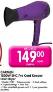 Carmen 1800W EHC Pro Cord Keeper Hair Dryer 1941