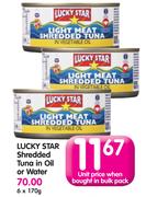Lucky Star Shredded Tuna In Oil Or Water-6x170G
