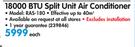 Goldair 18000 BTU Split Unit Air Conditioner Ras180