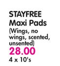 Stayfree Maxi Pads(Wings,No Wings,Scented,Unsented)-4x10's