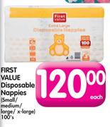 First Value Disposable Nappies(Small/Medium/Large/X-Large)-100's Each