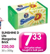 Sunshine D Lite Margarine Brick-500g Each