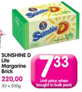 Sunshine D Lite Margarine Brick-30 x 500g