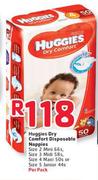 Huggies Dry Comfort Disposable Nappies Size 2 Mini 66s, Size 3 Midi 58s, Size 4 Maxi 50s-Per Pack