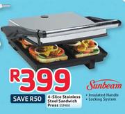 Sunbeam 4-Slice Stainless Steel Sandwich Press SSP400