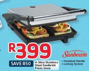 Sunbeam 4 Slice Stainless Steel Sandwich Press SSP400