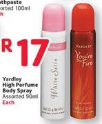 Yardley High Perfume Body Spray Assorted-90ML Each