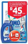 Omo Auto Washing Powder 2KG, Liquid Detergent 750ML Or Auto Liquid 1.5L Each