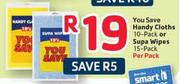 Handy Cloths 10-Pack Or Supa Wipes 15-Per Pack