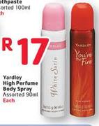 Yardley High Perfume Body Spray -90ml Each