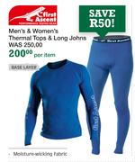 First Ascent Men's & Women's Thermal Tops & Long Johns Base Layer-Per Item