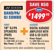 Dixon 10" DJ/PA Speakers Pair E9004T + Digital Karaoke Amplifire With USB & SD Slots K2250USB