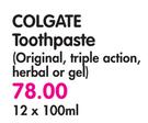 Colgate Toothpaste(Original, Triple Action, Herbal Or Gel)-12x100ml