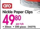 Aro Nickle Paper Clips-50mm-500Pcs Per Tub