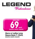Legend Mens Or Ladies Long Sleeve Basic T-Shirts-Each