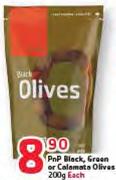 PnP Black, Green or Calamata Olives-200gm Each