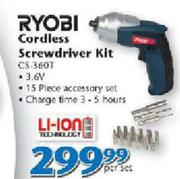 Ryobi Cordless Screwdriver Kit CS-360T-Per Set