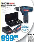 Ryobi Cordless Drill With Torch CLD-1217T-Per Set