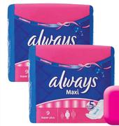 Always Sanitary Pads-4 x 9's/4 x 10's Each
