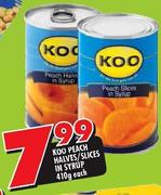 Koo Peach Halves/Slices In Syrup-410g Each