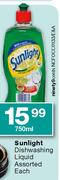 Sunlight Dishwashing Liquid Assorted Each-750ml