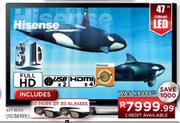 Hisense 47" (119cm) LED (47T363D) + 10 Pairs of 3D Glasses