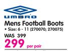 Umbro Mens Football Boots(Size 6-11)-Per Pair