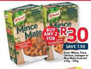 Knorr Mince,Tuna,Chicken,Lasagne Or Rice Mate Assorted 229-330g