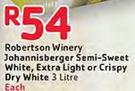 Robertson Winery Johannisberger Semi-Sweet White, Extra Light Or Crispy Dry White-3 Litre Each