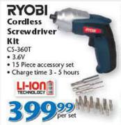 Ryobi Cordless Screwdriver Kit CS-360T-Per Set